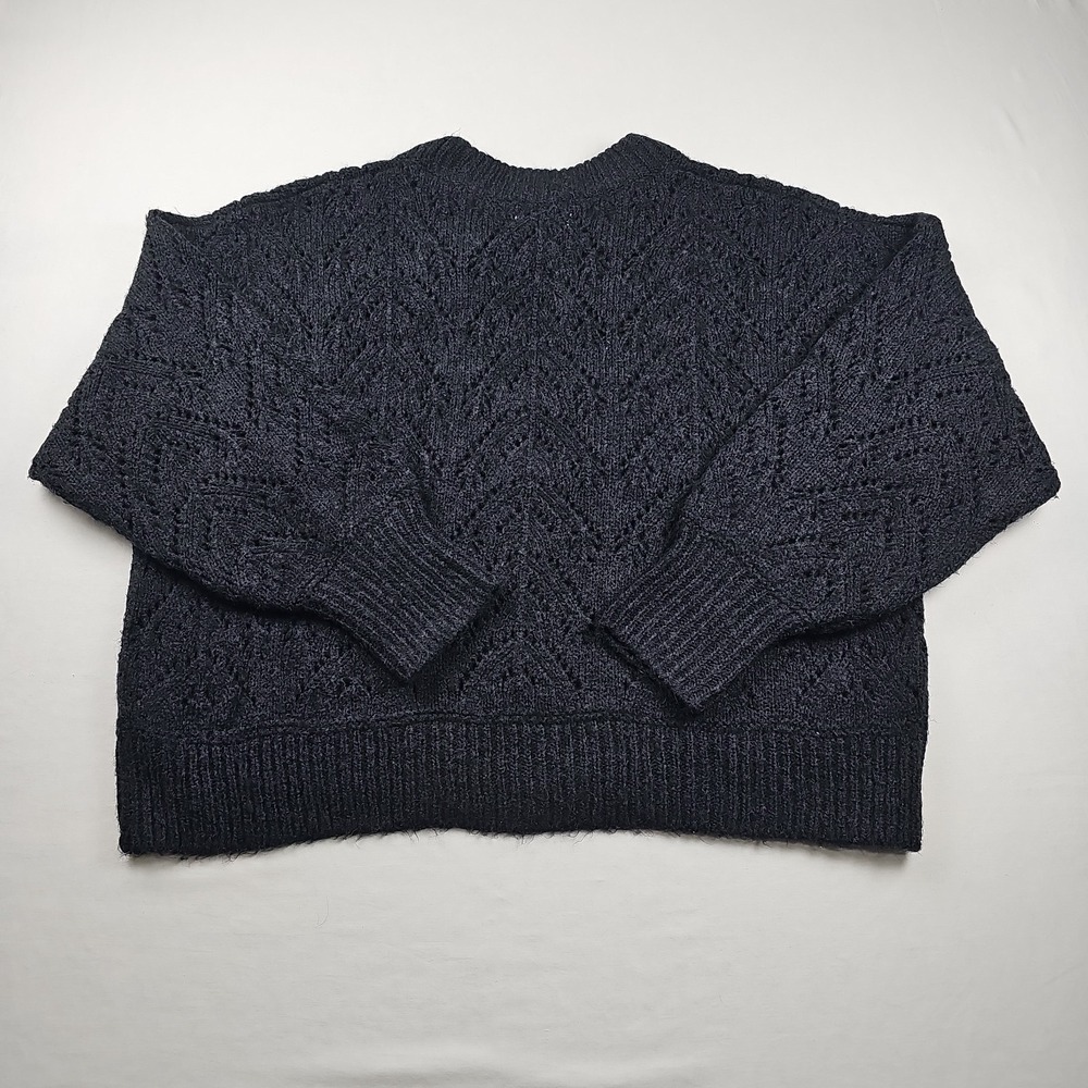 Old‎ Navy  Black Sweater Long Sleeve Chunky Open Crochet Knit Creme Women's Sz L
